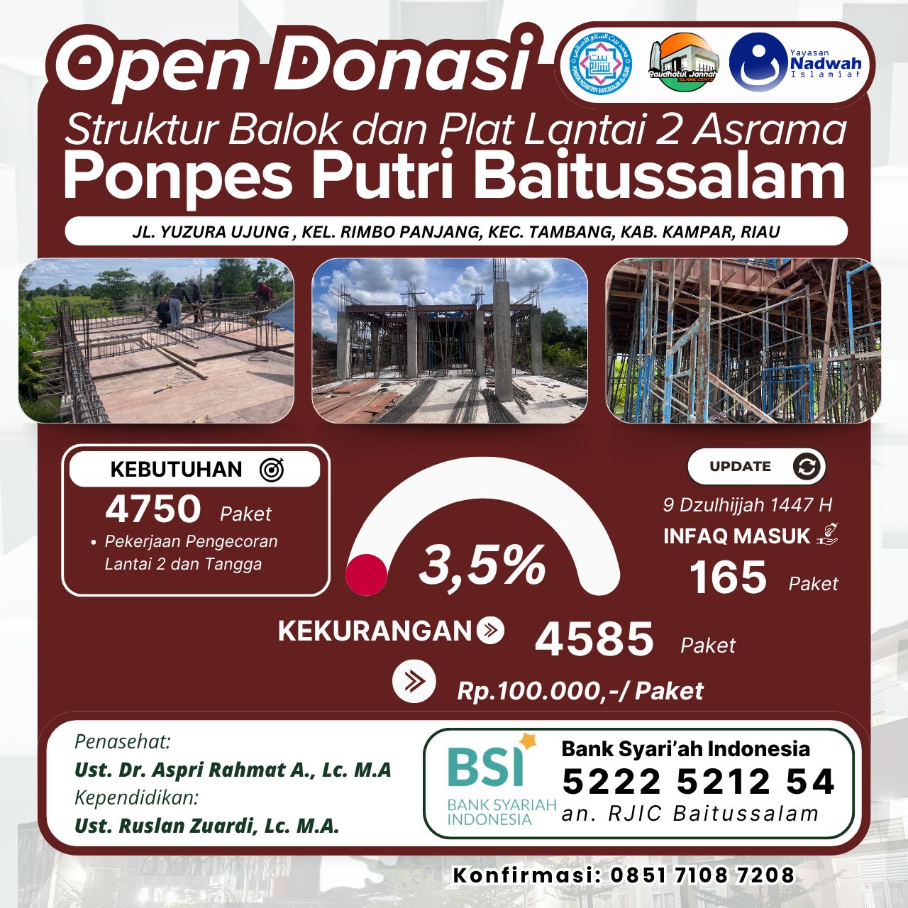Flyer DONASI PEMBANGUNAN ASRAMA PONPES PUTRI BAITUSSALAM